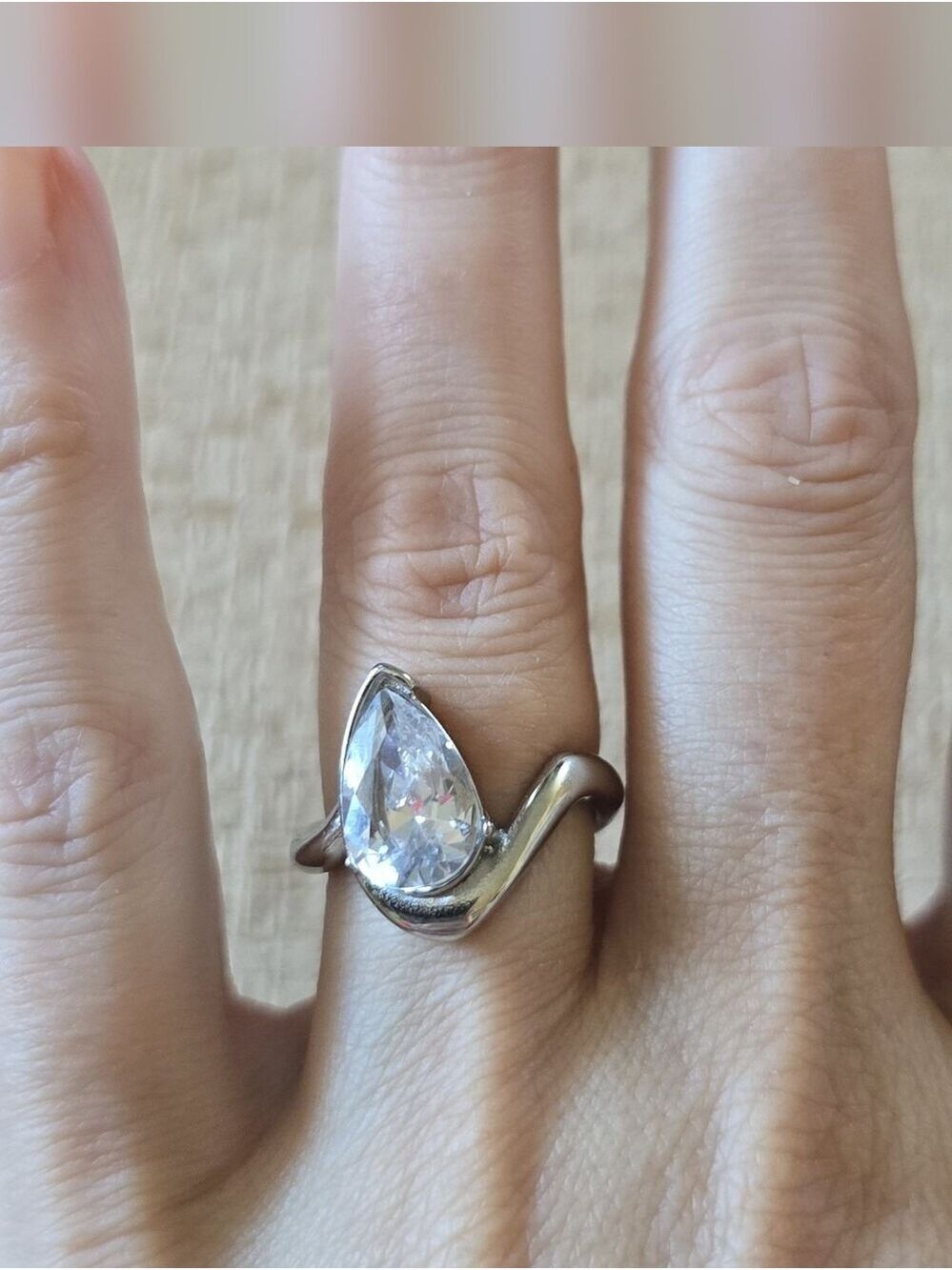 Rhodium Plated Ring With Cubic Zirconia - Picture 2 of 2